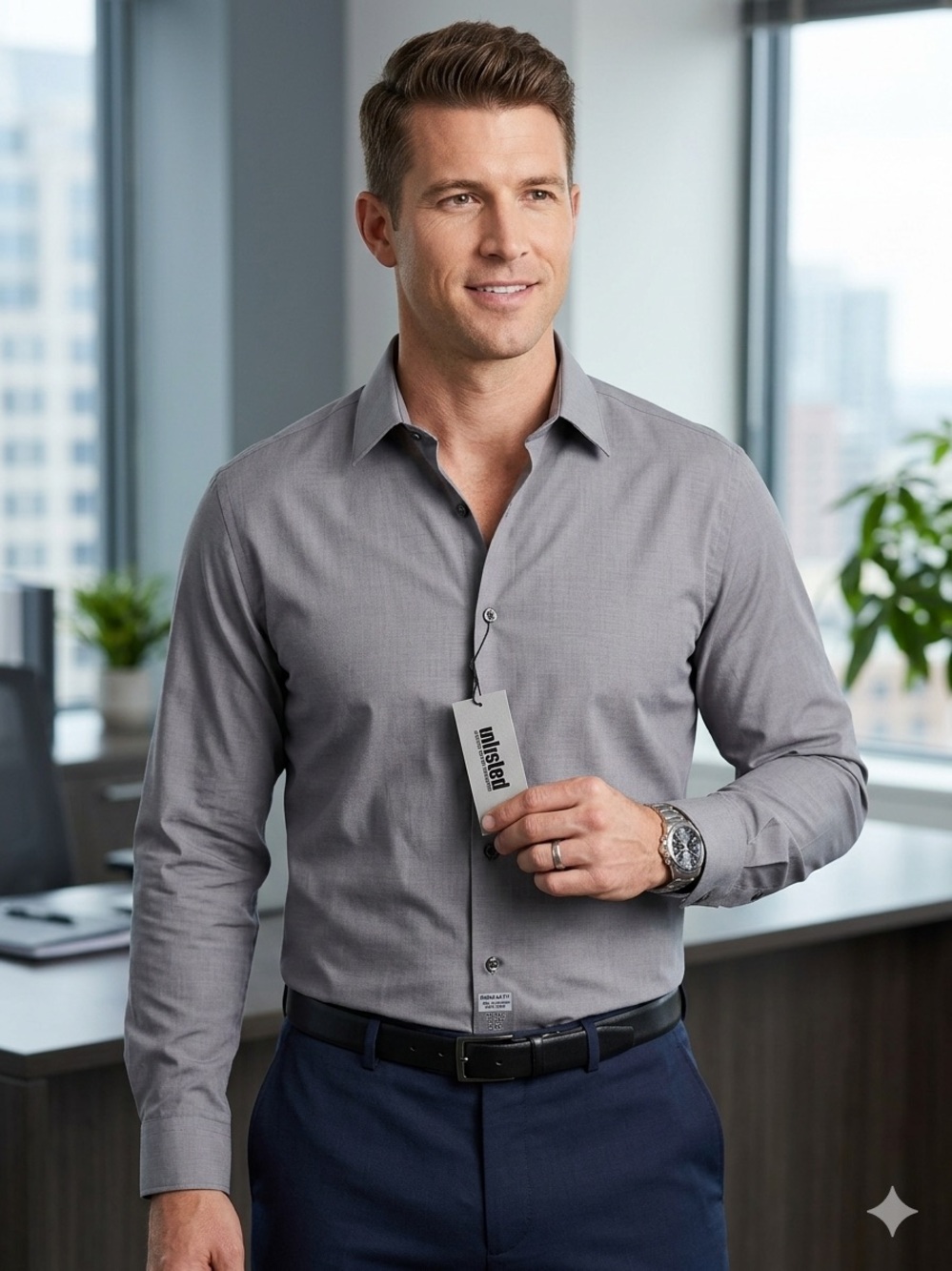 Unlisted Men's Light Gray Dress Shirt - Tailored Spread Collar